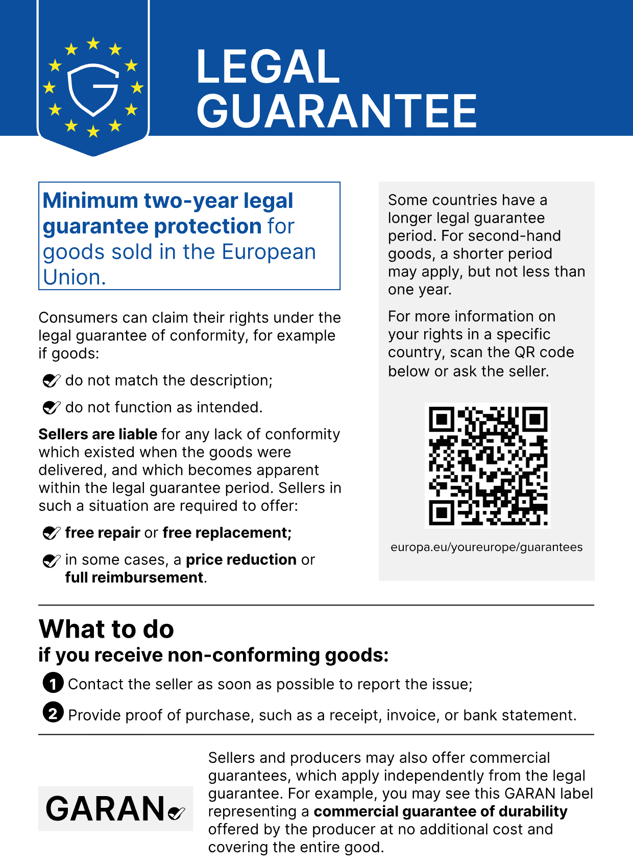 EU notice on the legal guarantee of conformity